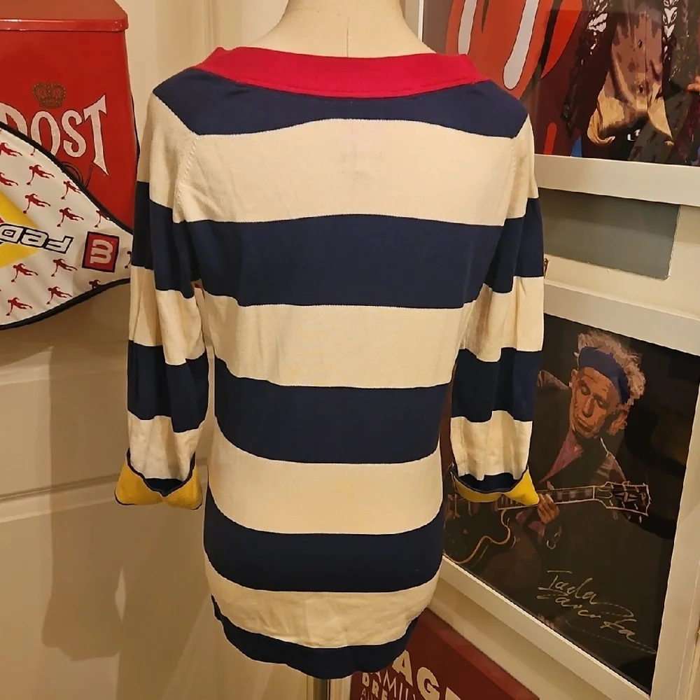 Joules Blue and Cream Striped Sweater with Pink and Yellow Accents - Picture 3 of 6